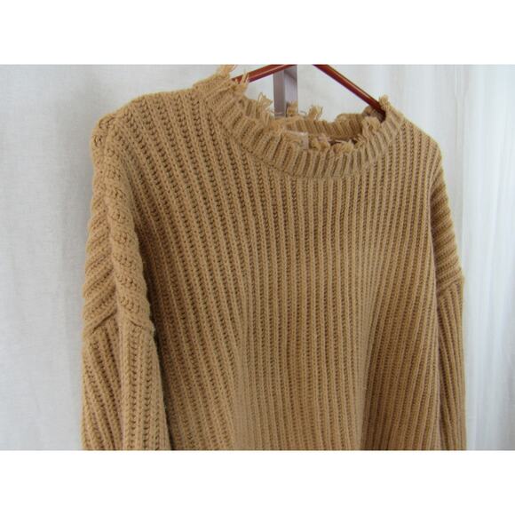 Willow + Root Women's Large Dark Taupe Metallic Destructed Knit Sweater Fringe - Picture 7 of 9